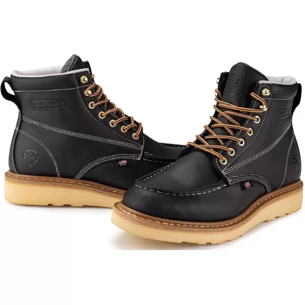 SUREWAY 6 inch Mens Wedge Moc Toe Work Boots for Men Soft Toe-Durable,Comfortable,Lightweight,Full Grain Leather,Goodyear,Non-Slip EH Safety Industial Construction Work Boots/Shoes for Men/Women