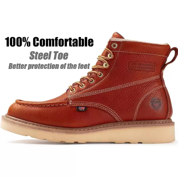 SUREWAY 6 inch Mens Wedge Moc Toe Work Boots for Men Soft Toe-Durable,Comfortable,Lightweight,Full Grain Leather,Goodyear,Non-Slip EH Safety Industial Construction Work Boots/Shoes for Men/Women