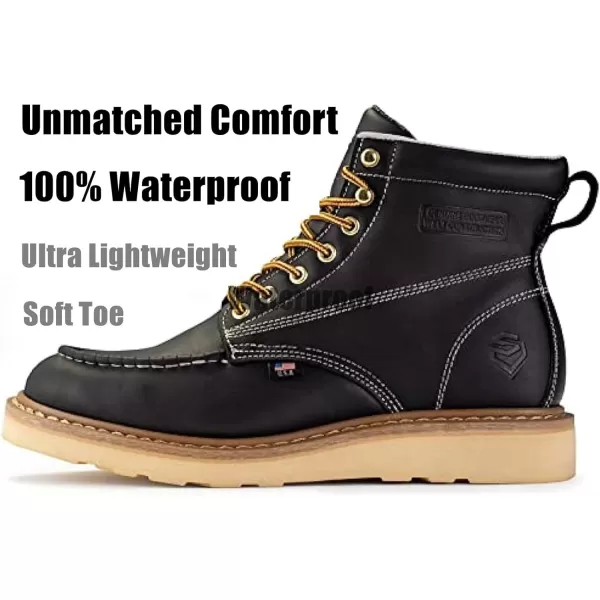 SUREWAY 6 inch Mens Wedge Moc Toe Work Boots for Men Soft Toe-Durable,Comfortable,Lightweight,Full Grain Leather,Goodyear,Non-Slip EH Safety Industial Construction Work Boots/Shoes for Men/Women