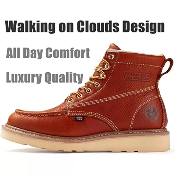 SUREWAY 6 inch Mens Wedge Moc Toe Work Boots for Men Soft Toe-Durable,Comfortable,Lightweight,Full Grain Leather,Goodyear,Non-Slip EH Safety Industial Construction Work Boots/Shoes for Men/Women