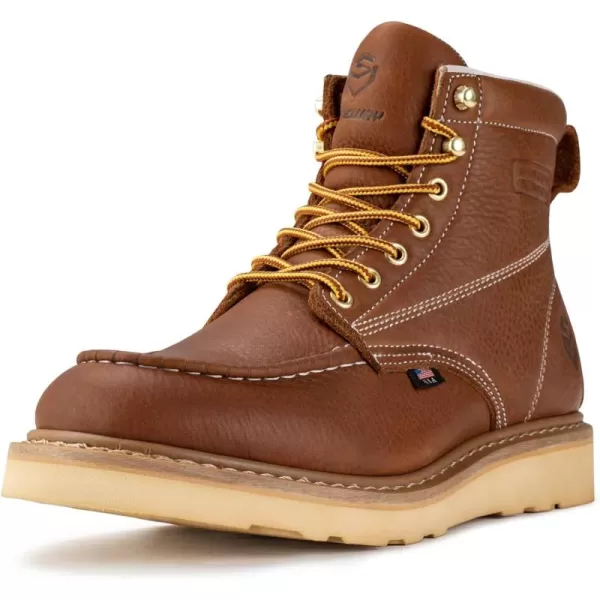 SUREWAY 6 inch Mens Wedge Moc Toe Work Boots for Men Soft Toe-Durable,Comfortable,Lightweight,Full Grain Leather,Goodyear,Non-Slip EH Safety Industial Construction Work Boots/Shoes for Men/Women