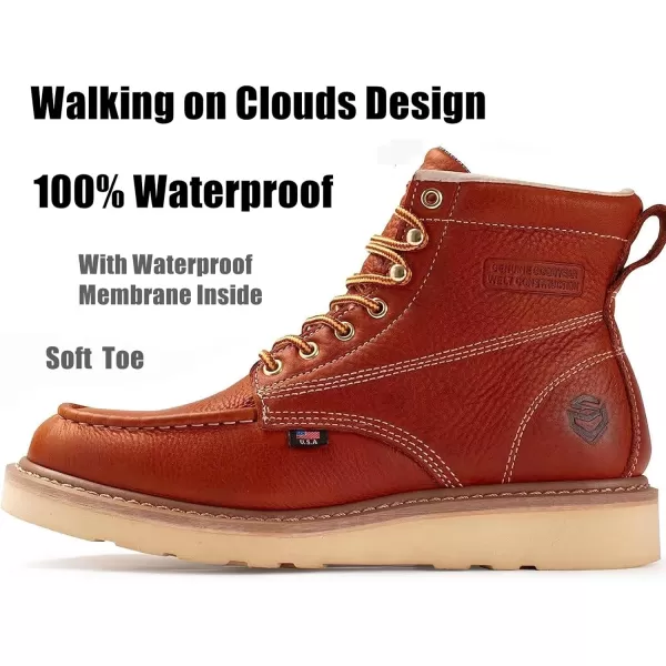 SUREWAY 6 inch Mens Wedge Moc Toe Work Boots for Men Soft Toe-Durable,Comfortable,Lightweight,Full Grain Leather,Goodyear,Non-Slip EH Safety Industial Construction Work Boots/Shoes for Men/Women
