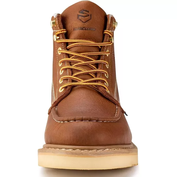 SUREWAY 6 inch Mens Wedge Moc Toe Work Boots for Men Soft Toe-Durable,Comfortable,Lightweight,Full Grain Leather,Goodyear,Non-Slip EH Safety Industial Construction Work Boots/Shoes for Men/Women