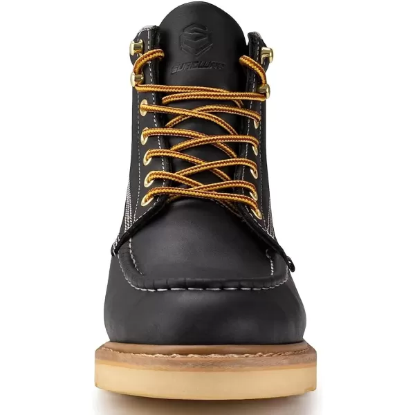SUREWAY 6 inch Mens Wedge Moc Toe Work Boots for Men Soft Toe-Durable,Comfortable,Lightweight,Full Grain Leather,Goodyear,Non-Slip EH Safety Industial Construction Work Boots/Shoes for Men/Women