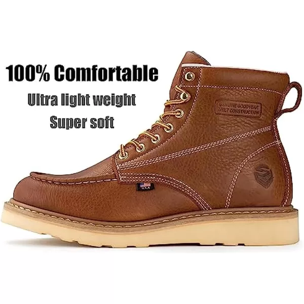 SUREWAY 6 inch Mens Wedge Moc Toe Work Boots for Men Soft Toe-Durable,Comfortable,Lightweight,Full Grain Leather,Goodyear,Non-Slip EH Safety Industial Construction Work Boots/Shoes for Men/Women