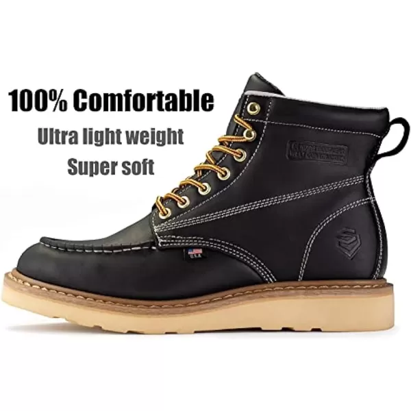 SUREWAY 6 inch Mens Wedge Moc Toe Work Boots for Men Soft Toe-Durable,Comfortable,Lightweight,Full Grain Leather,Goodyear,Non-Slip EH Safety Industial Construction Work Boots/Shoes for Men/Women
