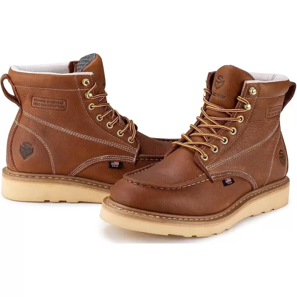 SUREWAY 6 inch Mens Wedge Moc Toe Work Boots for Men Soft Toe-Durable,Comfortable,Lightweight,Full Grain Leather,Goodyear,Non-Slip EH Safety Industial Construction Work Boots/Shoes for Men/Women