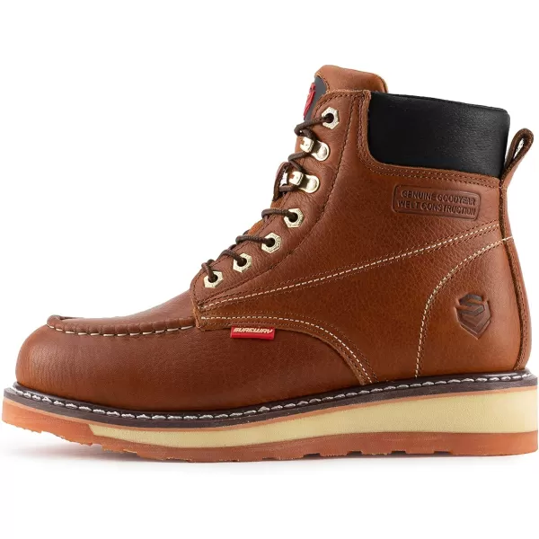 SUREWAY Men's Heavy Duty Soft/Comp/Steel Toe Work Boots/Shoes for Men,Goodyear Welt Comfortable Durable Construction Boot,Superior Oil/Slip-Resistant,Thicker Leather,Wedge Moc Toe Work Boots for Men