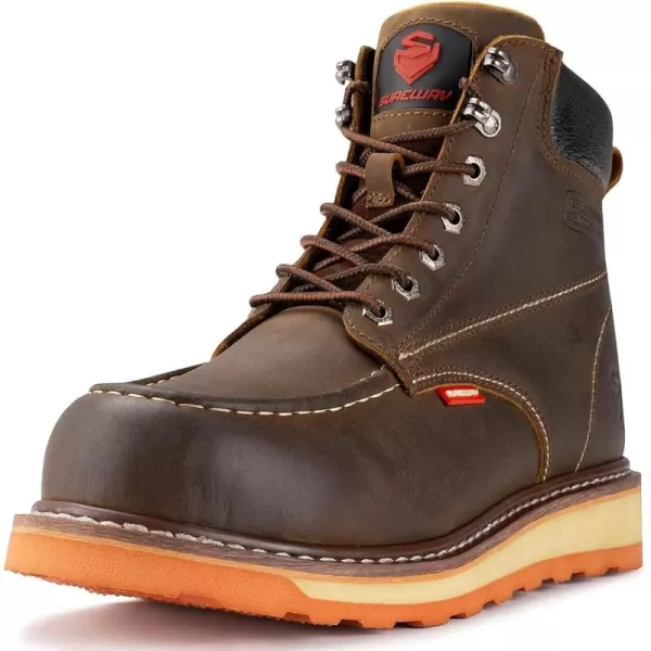 SUREWAY Men's Heavy Duty Soft/Comp/Steel Toe Work Boots/Shoes for Men,Goodyear Welt Comfortable Durable Construction Boot,Superior Oil/Slip-Resistant,Thicker Leather,Wedge Moc Toe Work Boots for Men