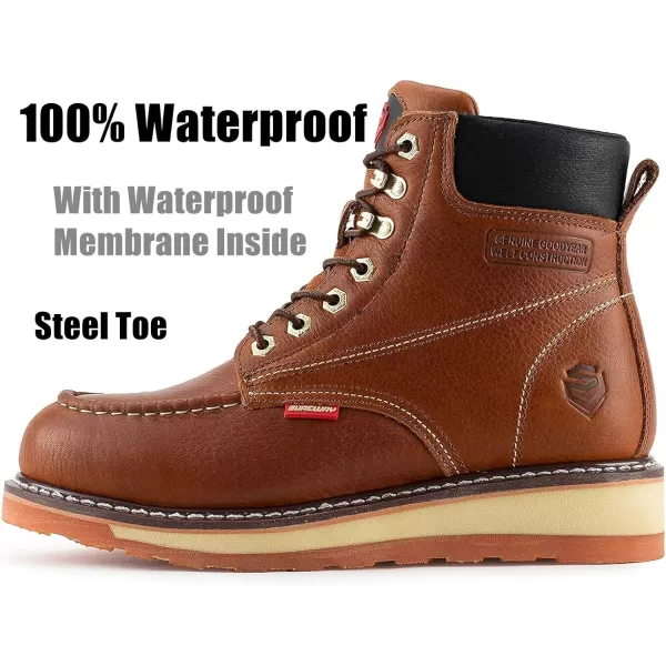 SUREWAY Men's Heavy Duty Soft/Comp/Steel Toe Work Boots/Shoes for Men,Goodyear Welt Comfortable Durable Construction Boot,Superior Oil/Slip-Resistant,Thicker Leather,Wedge Moc Toe Work Boots for Men
