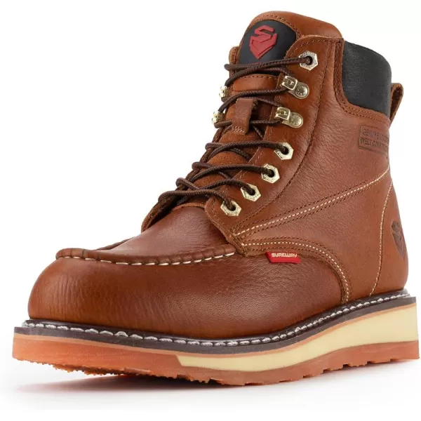 SUREWAY Men's Heavy Duty Soft/Comp/Steel Toe Work Boots/Shoes for Men,Goodyear Welt Comfortable Durable Construction Boot,Superior Oil/Slip-Resistant,Thicker Leather,Wedge Moc Toe Work Boots for Men