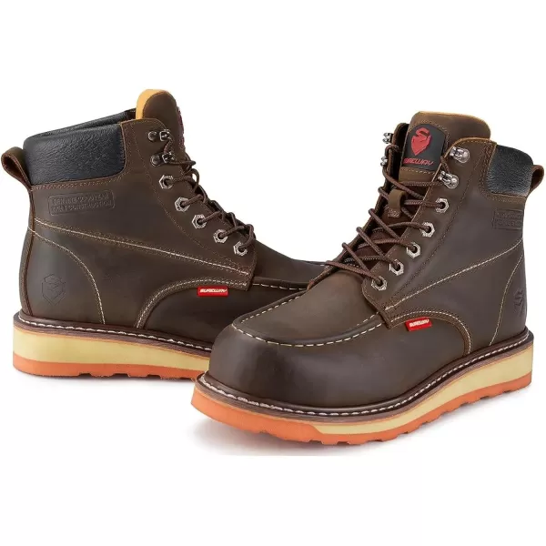 SUREWAY Men's Heavy Duty Soft/Comp/Steel Toe Work Boots/Shoes for Men,Goodyear Welt Comfortable Durable Construction Boot,Superior Oil/Slip-Resistant,Thicker Leather,Wedge Moc Toe Work Boots for Men