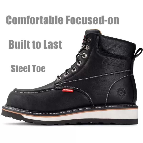 SUREWAY Men's Heavy Duty Soft/Comp/Steel Toe Work Boots/Shoes for Men,Goodyear Welt Comfortable Durable Construction Boot,Superior Oil/Slip-Resistant,Thicker Leather,Wedge Moc Toe Work Boots for Men