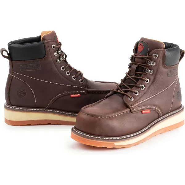 SUREWAY Men's Heavy Duty Soft/Comp/Steel Toe Work Boots/Shoes for Men,Goodyear Welt Comfortable Durable Construction Boot,Superior Oil/Slip-Resistant,Thicker Leather,Wedge Moc Toe Work Boots for Men