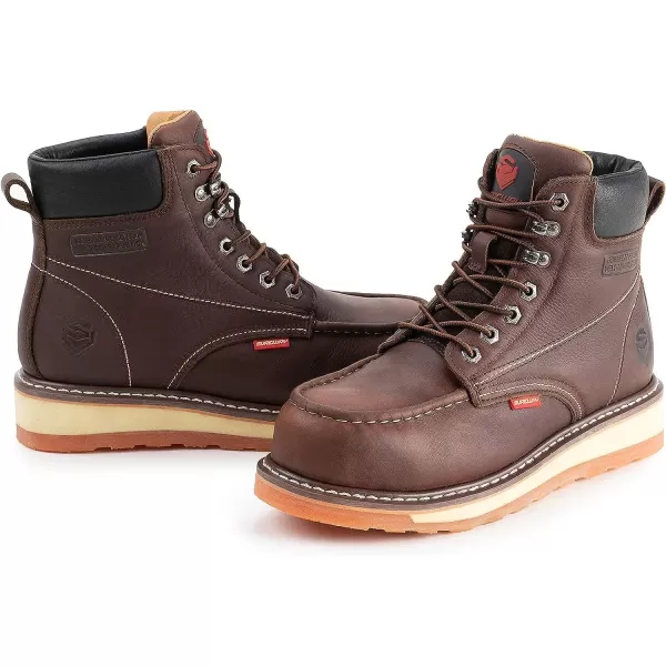 SUREWAY Men's Heavy Duty Soft/Comp/Steel Toe Work Boots/Shoes for Men,Goodyear Welt Comfortable Durable Construction Boot,Superior Oil/Slip-Resistant,Thicker Leather,Wedge Moc Toe Work Boots for Men
