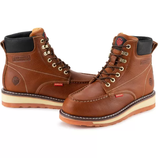SUREWAY Men's Heavy Duty Soft/Comp/Steel Toe Work Boots/Shoes for Men,Goodyear Welt Comfortable Durable Construction Boot,Superior Oil/Slip-Resistant,Thicker Leather,Wedge Moc Toe Work Boots for Men