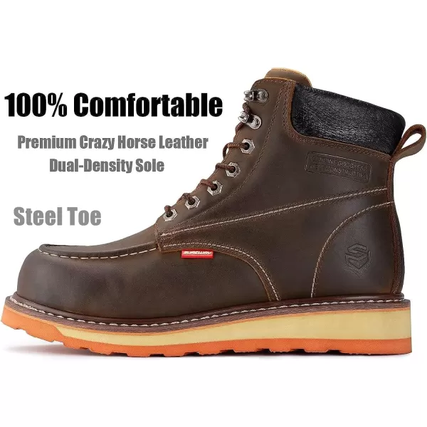SUREWAY Men's Heavy Duty Soft/Comp/Steel Toe Work Boots/Shoes for Men,Goodyear Welt Comfortable Durable Construction Boot,Superior Oil/Slip-Resistant,Thicker Leather,Wedge Moc Toe Work Boots for Men