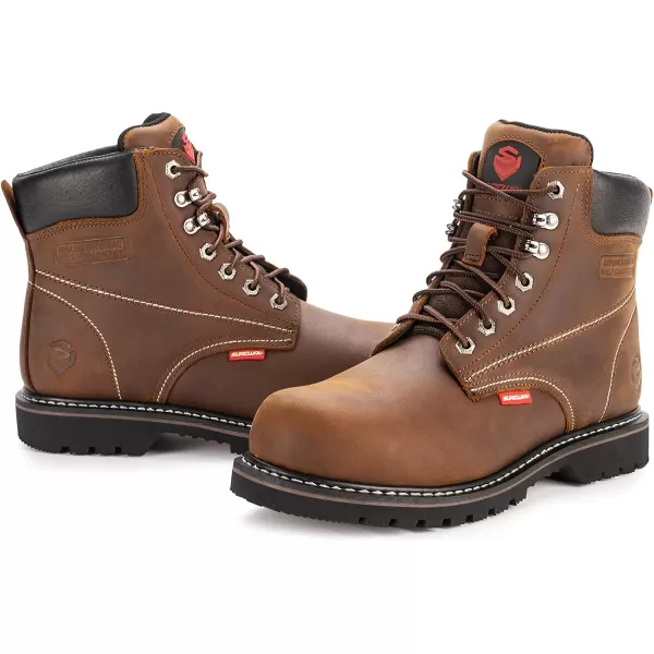 SUREWAY Mens Heavy Duty Soft/Steel Toe Work Boots for Men,Goodyear,Durable Comfortable Proved, Full Grain Leather Working Construction Boot,Slip/Oil/Water Resistant Industrial Safety Shoes
