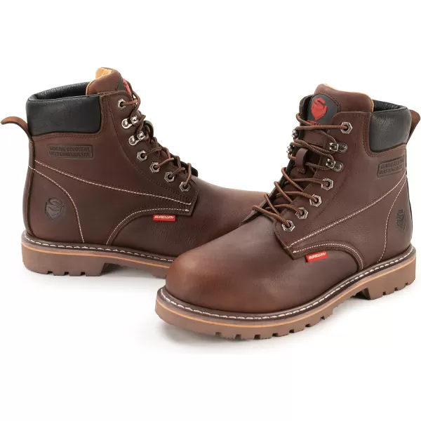 SUREWAY Mens Heavy Duty Soft/Steel Toe Work Boots for Men,Goodyear,Durable Comfortable Proved, Full Grain Leather Working Construction Boot,Slip/Oil/Water Resistant Industrial Safety Shoes