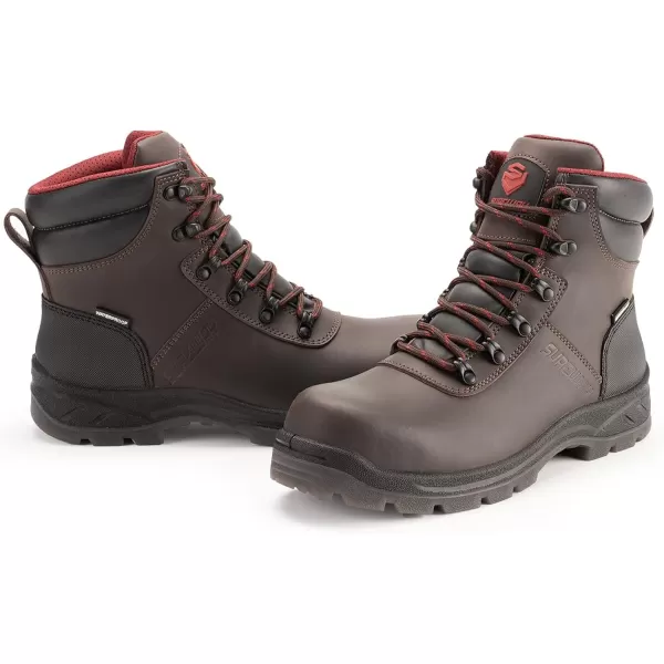 SUREWAY Waterproof Work Boots for Men Soft/Steel Toe Anti-Fatigue Lightweight Waterproof Hiking Boot Full Grain Leather Men's Construction Industrial Safety Working Boots/Shoes