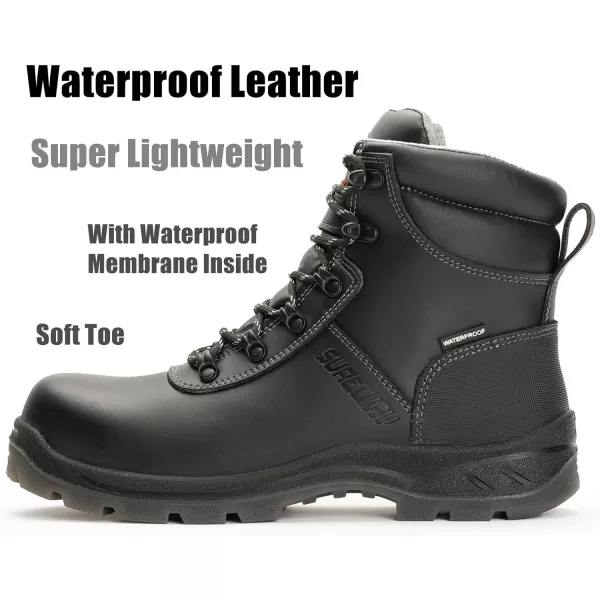 SUREWAY Waterproof Work Boots for Men Soft/Steel Toe Anti-Fatigue Lightweight Waterproof Hiking Boot Full Grain Leather Men's Construction Industrial Safety Working Boots/Shoes