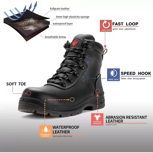 SUREWAY Waterproof Work Boots for Men Soft/Steel Toe Anti-Fatigue Lightweight Waterproof Hiking Boot Full Grain Leather Men's Construction Industrial Safety Working Boots/Shoes