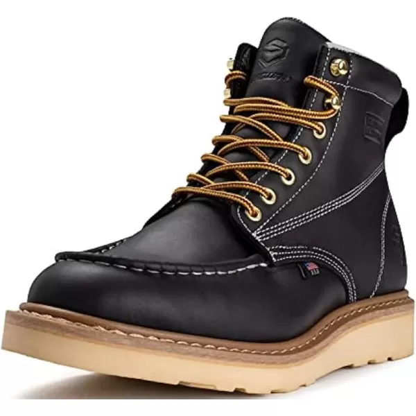 SUREWAY 6 inch Mens Wedge Moc Toe Work Boots for Men Soft Toe-Durable,Comfortable,Lightweight,Full Grain Leather,Goodyear,Non-Slip EH Safety Industial Construction Work Boots/Shoes for Men/Women