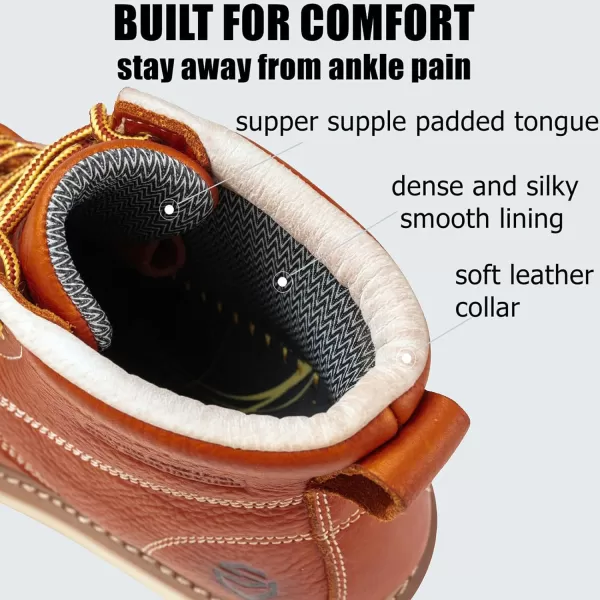 SUREWAY 6 inch Mens Wedge Moc Toe Work Boots for Men Soft Toe-Durable,Comfortable,Lightweight,Full Grain Leather,Goodyear,Non-Slip EH Safety Industial Construction Work Boots/Shoes for Men/Women