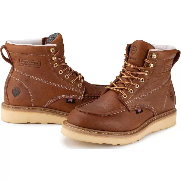 SUREWAY 6 inch Mens Wedge Moc Toe Work Boots for Men Soft Toe-Durable,Comfortable,Lightweight,Full Grain Leather,Goodyear,Non-Slip EH Safety Industial Construction Work Boots/Shoes for Men/Women