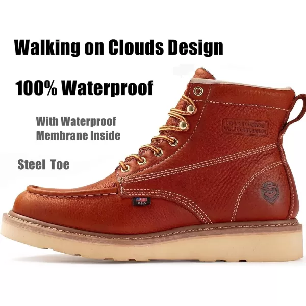 SUREWAY 6 inch Mens Wedge Moc Toe Work Boots for Men Soft Toe-Durable,Comfortable,Lightweight,Full Grain Leather,Goodyear,Non-Slip EH Safety Industial Construction Work Boots/Shoes for Men/Women