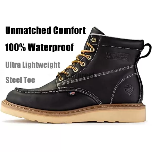 SUREWAY 6 inch Mens Wedge Moc Toe Work Boots for Men Soft Toe-Durable,Comfortable,Lightweight,Full Grain Leather,Goodyear,Non-Slip EH Safety Industial Construction Work Boots/Shoes for Men/Women
