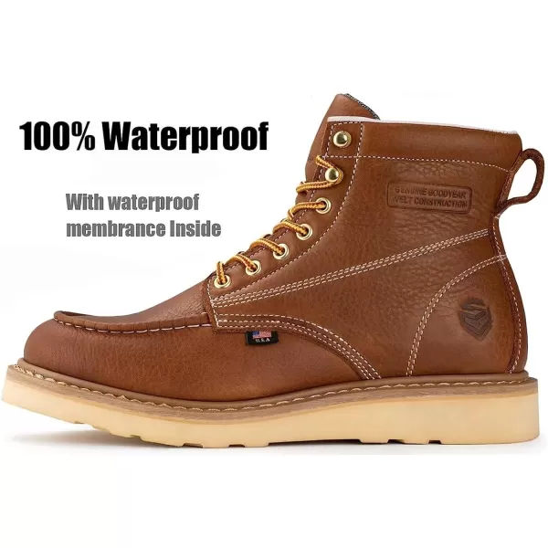 SUREWAY 6 inch Mens Wedge Moc Toe Work Boots for Men Soft Toe-Durable,Comfortable,Lightweight,Full Grain Leather,Goodyear,Non-Slip EH Safety Industial Construction Work Boots/Shoes for Men/Women