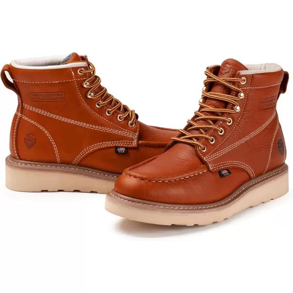SUREWAY 6 inch Mens Wedge Moc Toe Work Boots for Men Soft Toe-Durable,Comfortable,Lightweight,Full Grain Leather,Goodyear,Non-Slip EH Safety Industial Construction Work Boots/Shoes for Men/Women