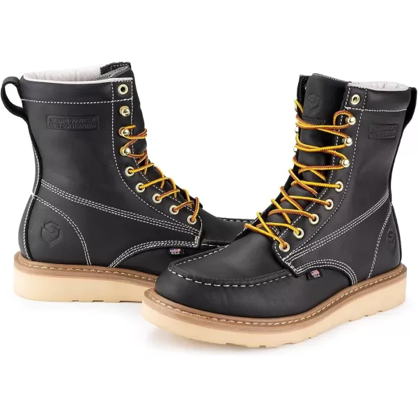 SUREWAY Mens 8 in Wedge Moc Toe Work Boots for Men-Soft Toe,Durable&amp;Comfortable,Premium Full-Grain Leather,Superior Oil/Slip Resistant,Goodyear,EH,Safety Industrial Construction Boots/Shoes for Women