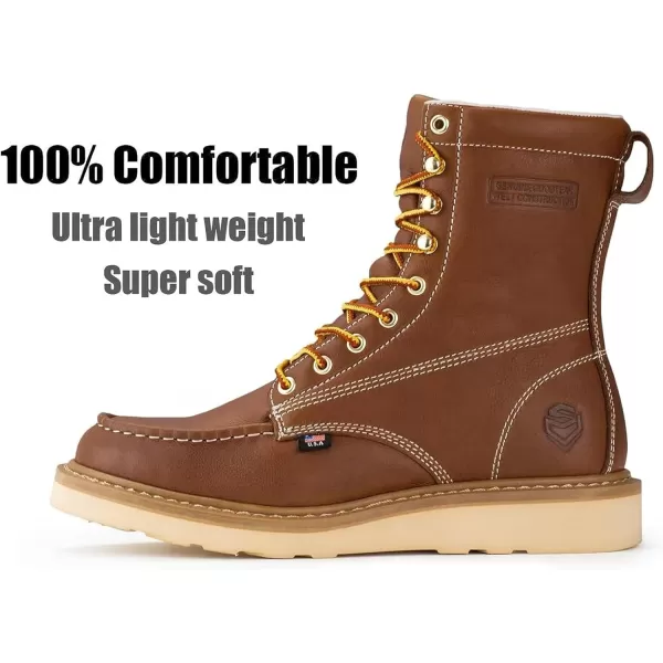 SUREWAY Mens 8 in Wedge Moc Toe Work Boots for Men-Soft Toe,Durable&amp;Comfortable,Premium Full-Grain Leather,Superior Oil/Slip Resistant,Goodyear,EH,Safety Industrial Construction Boots/Shoes for Women