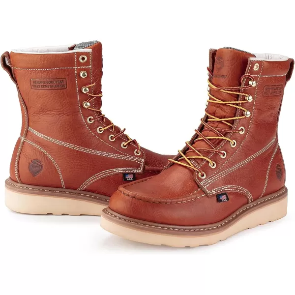 SUREWAY Mens 8 in Wedge Moc Toe Work Boots for Men-Soft Toe,Durable&amp;Comfortable,Premium Full-Grain Leather,Superior Oil/Slip Resistant,Goodyear,EH,Safety Industrial Construction Boots/Shoes for Women