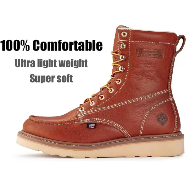 SUREWAY Mens 8 in Wedge Moc Toe Work Boots for Men-Soft Toe,Durable&amp;Comfortable,Premium Full-Grain Leather,Superior Oil/Slip Resistant,Goodyear,EH,Safety Industrial Construction Boots/Shoes for Women