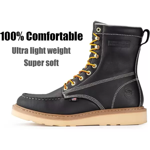 SUREWAY Mens 8 in Wedge Moc Toe Work Boots for Men-Soft Toe,Durable&amp;Comfortable,Premium Full-Grain Leather,Superior Oil/Slip Resistant,Goodyear,EH,Safety Industrial Construction Boots/Shoes for Women