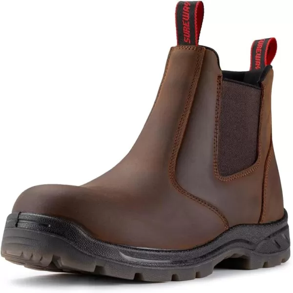 SUREWAY Men's Slip-On Work Boots for Men,Upgraded Slip/Water Resistant,Static Dissipative,Fire Station Mechanic Romeo Chelsea Work Boots for Men,Industrial Construction Boots/Shoes