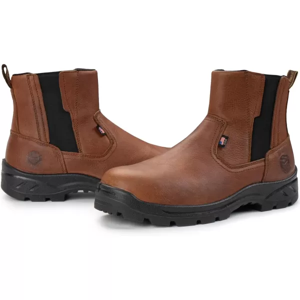 SUREWAY Mens Steel Toe Slip On Chelsea Work Boots for Men,Extremely Comfortable,Thicker Genuine Leather,Superior Oil/Slip Resistant Rubber Sole