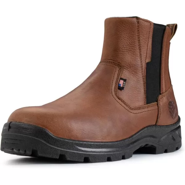 SUREWAY Mens Steel Toe Slip On Chelsea Work Boots for Men,Extremely Comfortable,Thicker Genuine Leather,Superior Oil/Slip Resistant Rubber Sole