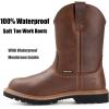 imageSUREWAY Mens 10 in SoftSteel Toe Waterproof Wellington BootHeavy Duty Pull On Work Boots for MenFull Grain LeatherGoodyear WeltedSuperior Slip ResistantWaterproof Soft Toe Brown