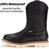 imageSUREWAY Mens 10 in SoftSteel Toe Waterproof Wellington BootHeavy Duty Pull On Work Boots for MenFull Grain LeatherGoodyear WeltedSuperior Slip ResistantWaterproof Soft Toe Black