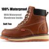 imageSUREWAY Mens Heavy Duty SoftCompositeSteel Toe Work Boots for MenComfortableGoodyearWeltFull Grain Leather6 in Wedge Moc Toe Construction BootsShoesWaterproof Soft Toe  Light Brown