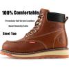 imageSUREWAY Mens Heavy Duty SoftCompositeSteel Toe Work Boots for MenComfortableGoodyearWeltFull Grain Leather6 in Wedge Moc Toe Construction BootsShoesWaterproof Steel Toe  Light Brown