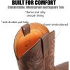 imageSUREWAY Mens Western Square Toe Cowboy Boots for MenSoftSteel Toe Full Grain Leather Slip On Pull On Work Boots for Construction FarmingSteel Toe Brown