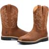 imageSUREWAY Mens Western Square Toe Cowboy Boots for MenSoftSteel Toe Full Grain Leather Slip On Pull On Work Boots for Construction FarmingWaterproof Soft Toe Brown
