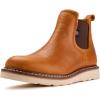 imageSUREWAY Mens Slip On Chlesea Work Boots for Men  Lightweight Full Grain LeatherSlipresistant Wedge SoleLight Brown Soft Toe