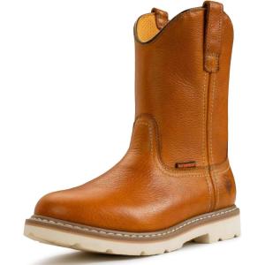 imageSUREWAY Mens 10 in SoftSteel Toe Waterproof Wellington BootHeavy Duty Pull On Work Boots for MenFull Grain LeatherGoodyear WeltedSuperior Slip ResistantWaterproof Steel Toe Light Brown