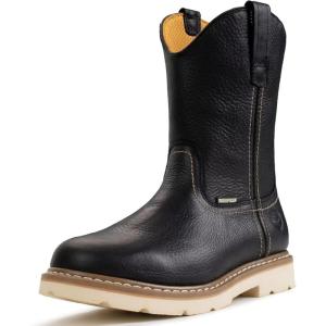 imageSUREWAY Mens 10 in SoftSteel Toe Waterproof Wellington BootHeavy Duty Pull On Work Boots for MenFull Grain LeatherGoodyear WeltedSuperior Slip ResistantWaterproof Steel Toe Black